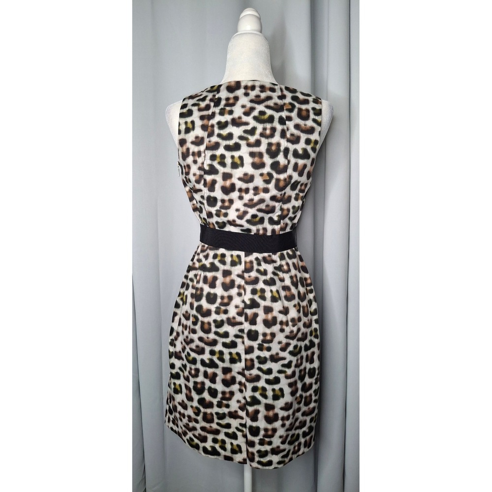 Ann Taylor Petite Leopard Print Sheath Dress Black Waistband 4P Sleeveless - Picture 6 of 12